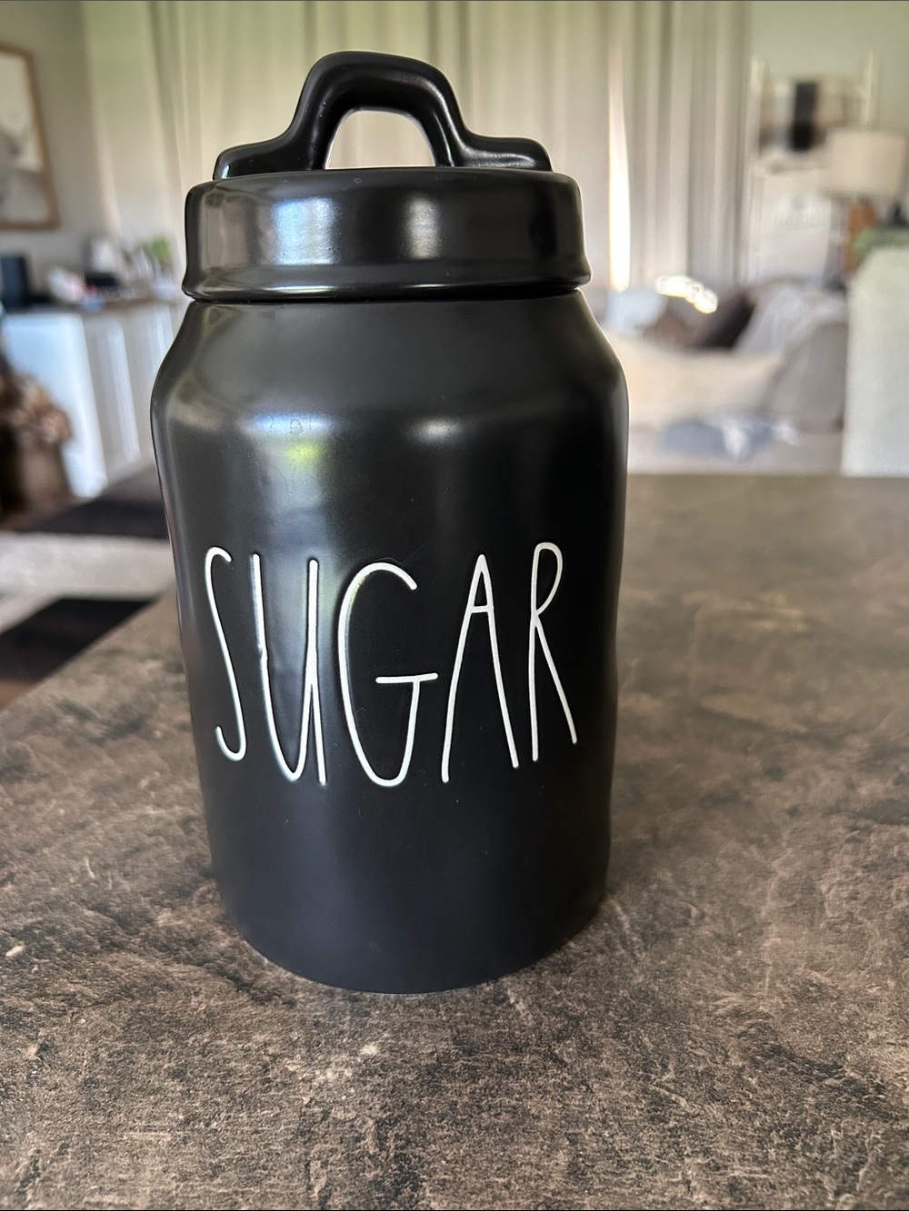 Rae Dunn Black Ceramic Sugar Canister - Modern Kitchen Storage